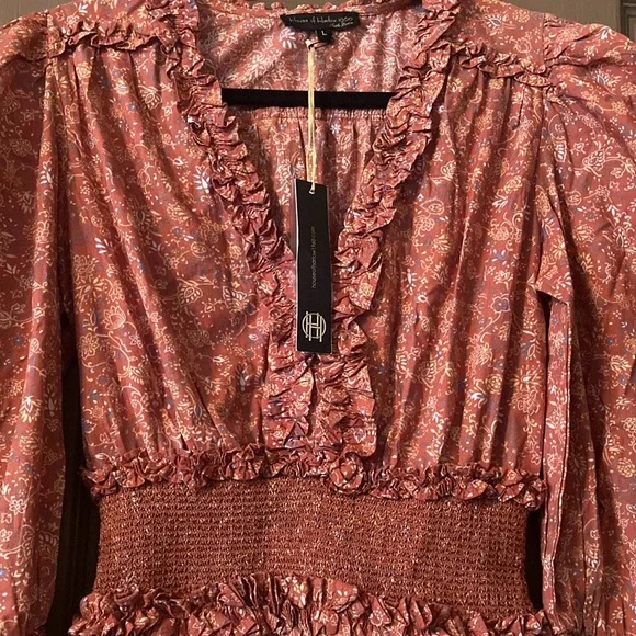 House of Harlow 1960 by Nicole Richie Wallis Rust Orange Floral Dress Women Sz L - Picture 2 of 6